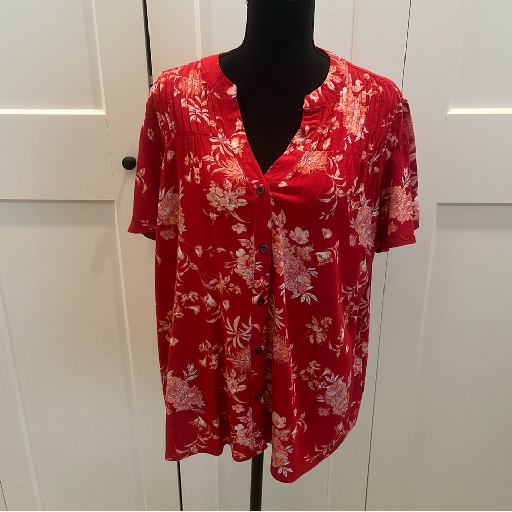 Knox Rose Red Floral Button Up Top